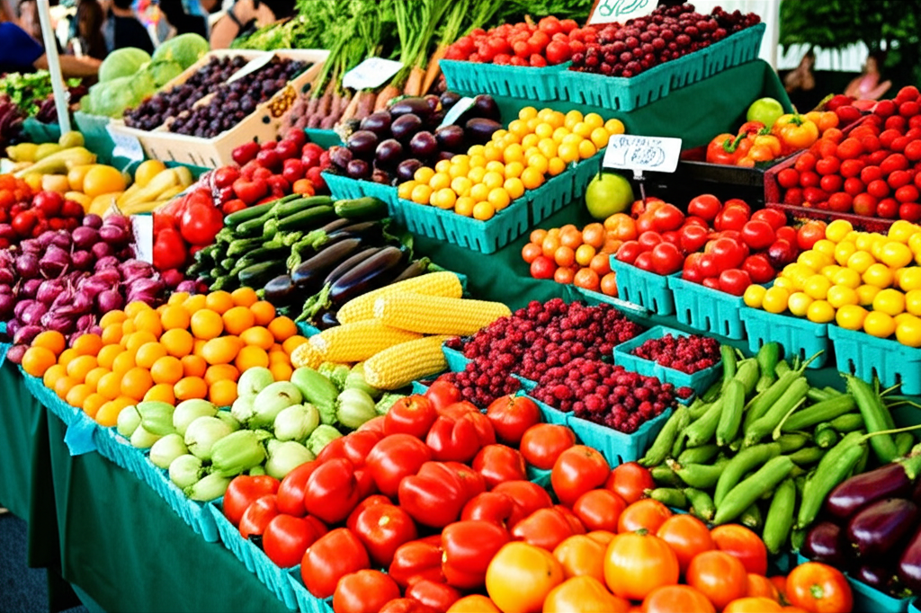 Colorful seasonal fruits and vegetables